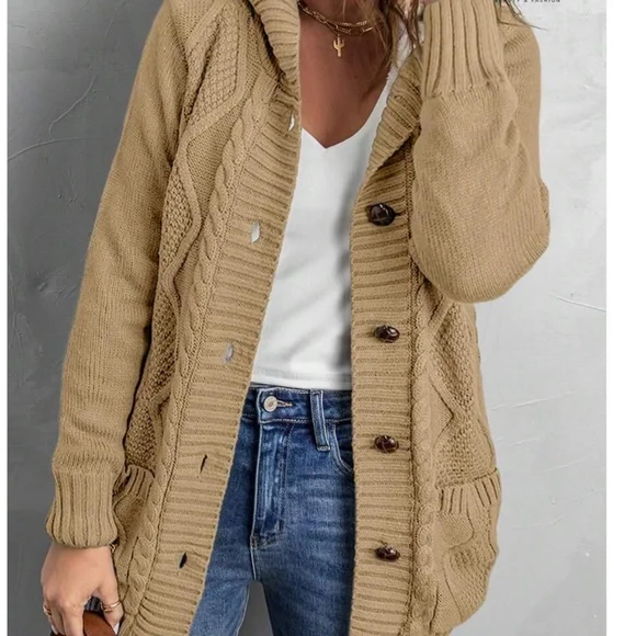 Cozy Teddy Lined Cable knit Hoodie Cardigan Jacket Shacket - Picture 8 of 11